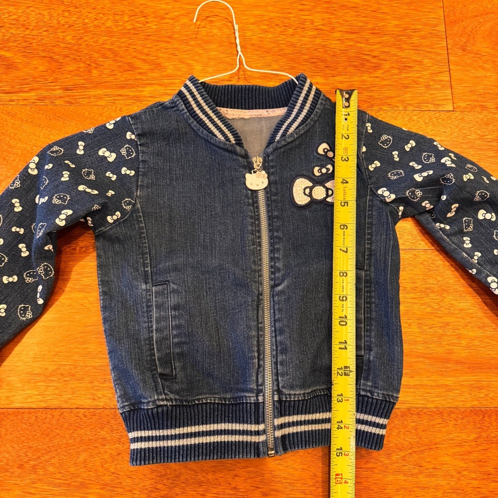 Vtg Kids Girls Hello Kitty 5T Denim Bomber Jacket Blue Sequin Bow Zipper Charm - Picture 16 of 16